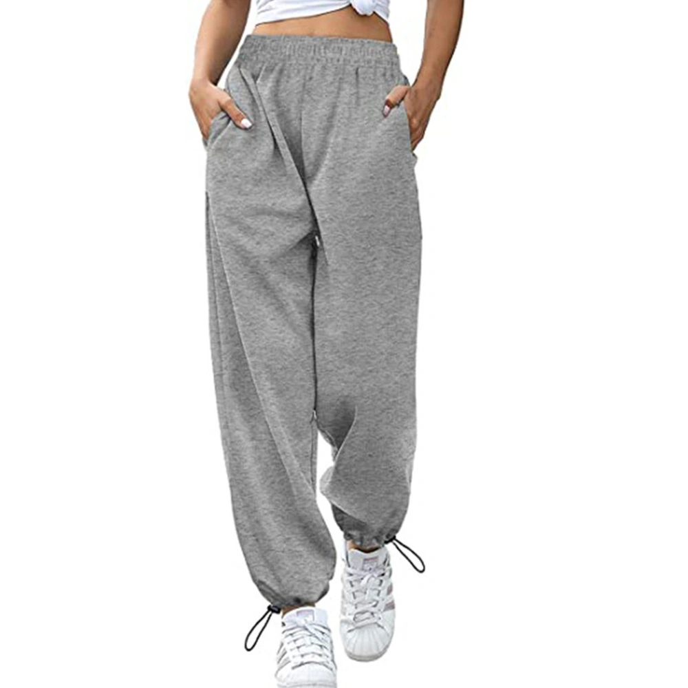 Women Sweatpants Adjustable Cord Lock Loose Fit Comfortable Women Sport Trousers for Daily Wear Light Grey M