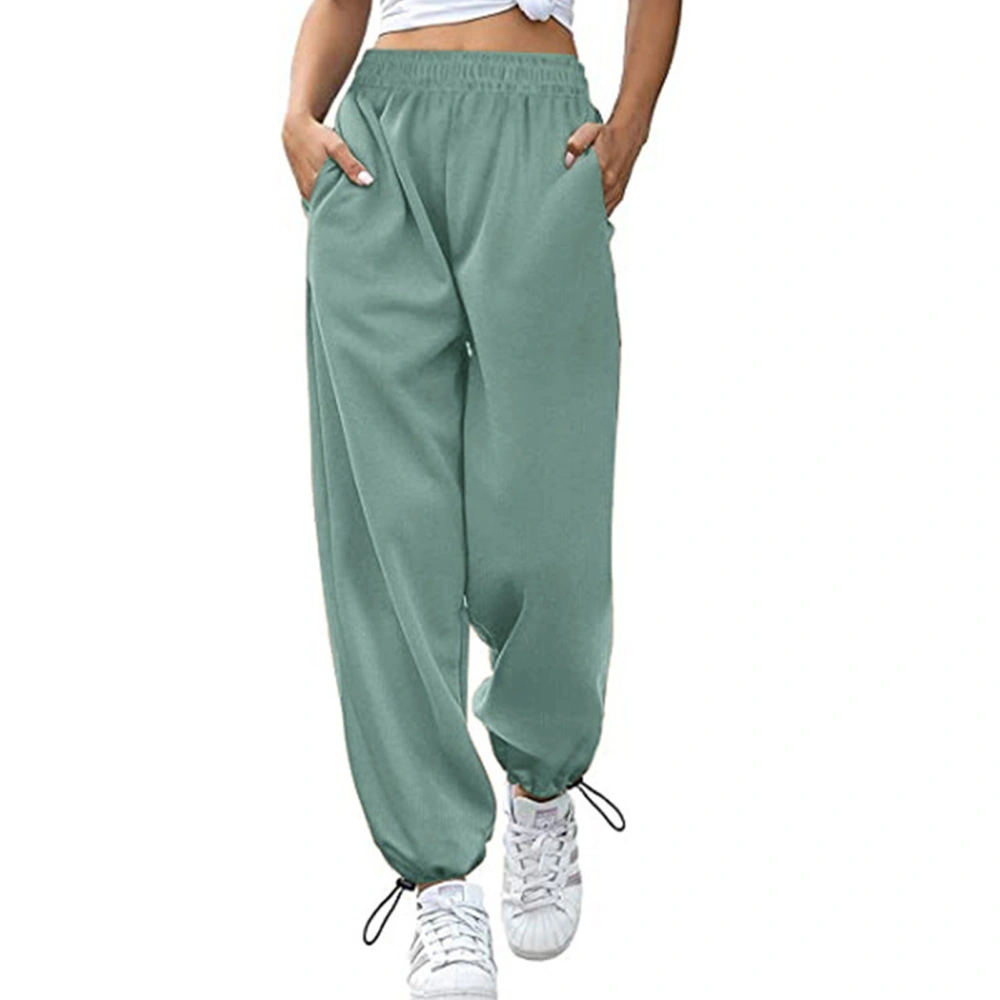 Women Sweatpants Adjustable Cord Lock Loose Fit Comfortable Women Sport Trousers for Daily Wear Pea Green L