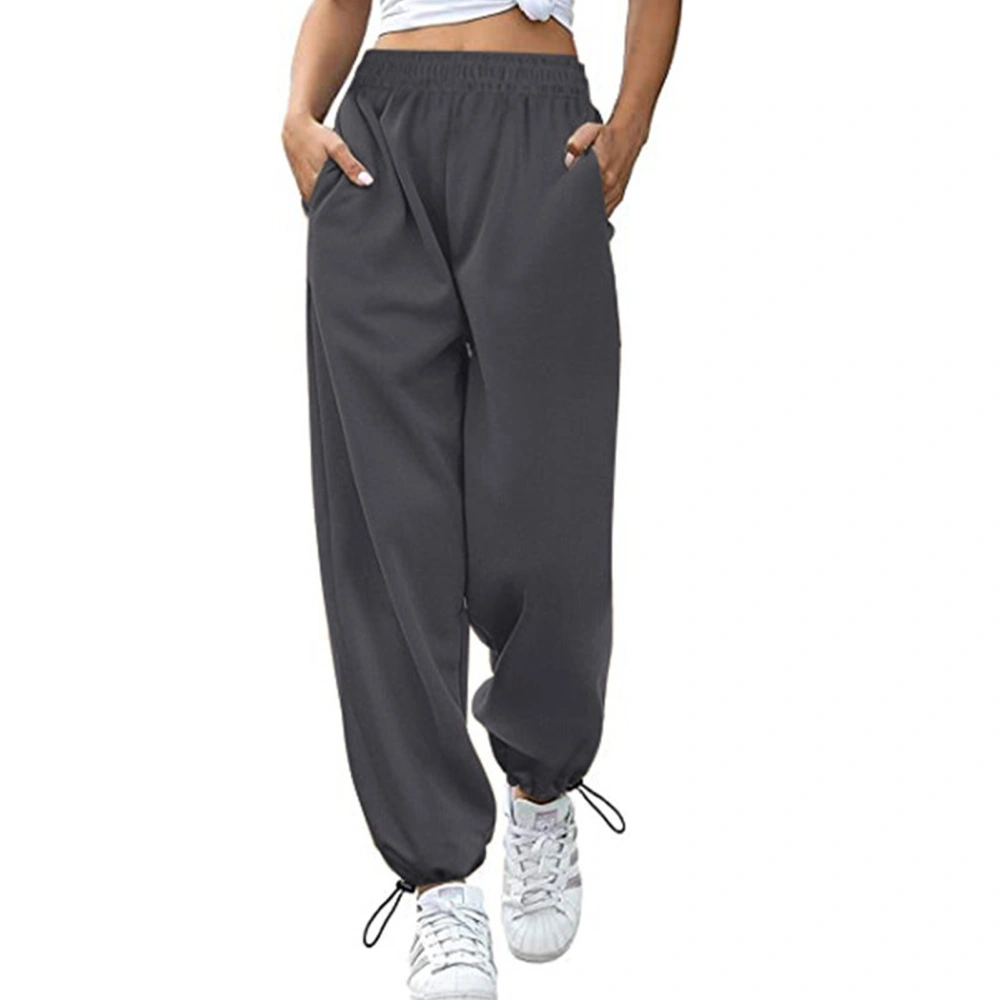 Women Sweatpants Adjustable Cord Lock Loose Fit Comfortable Women Sport Trousers for Daily Wear Dark Gray XXL