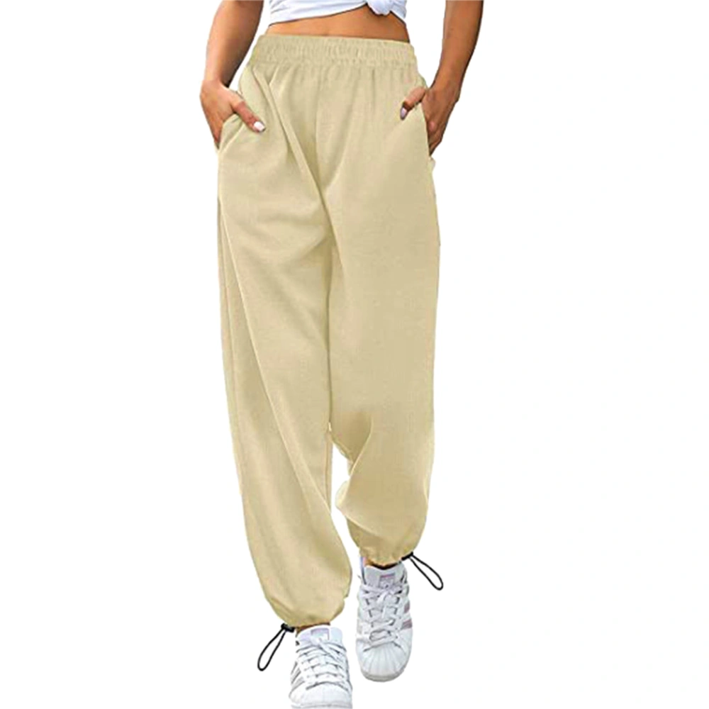 Women Sweatpants Adjustable Cord Lock Loose Fit Comfortable Women Sport Trousers for Daily Wear Khaki XL