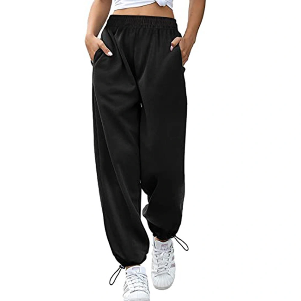 Women Sweatpants Adjustable Cord Lock Loose Fit Comfortable Women Sport Trousers for Daily Wear Black XXL