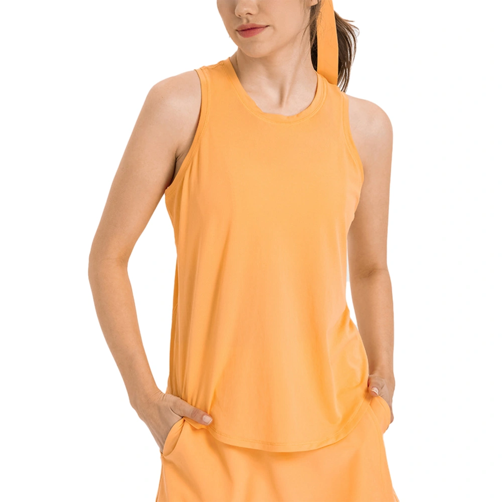 Workout Tank Top for Women Crew Neck Quick Dry Breathable Sleeveless Sports Tank with Reflective Stripe for Running Orange 6