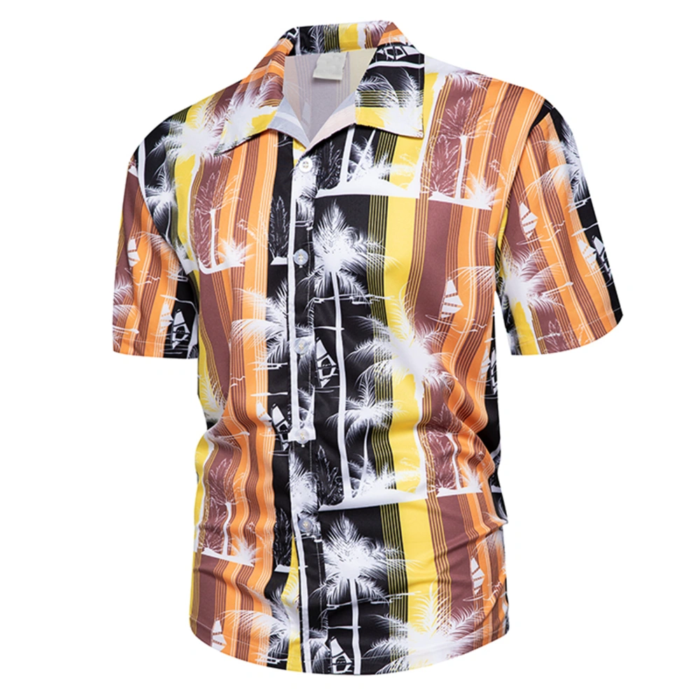 Men Short Sleeve Shirt Summer Beach Loose Hawaiian Style Top for Travel Vacation Coffee XXL