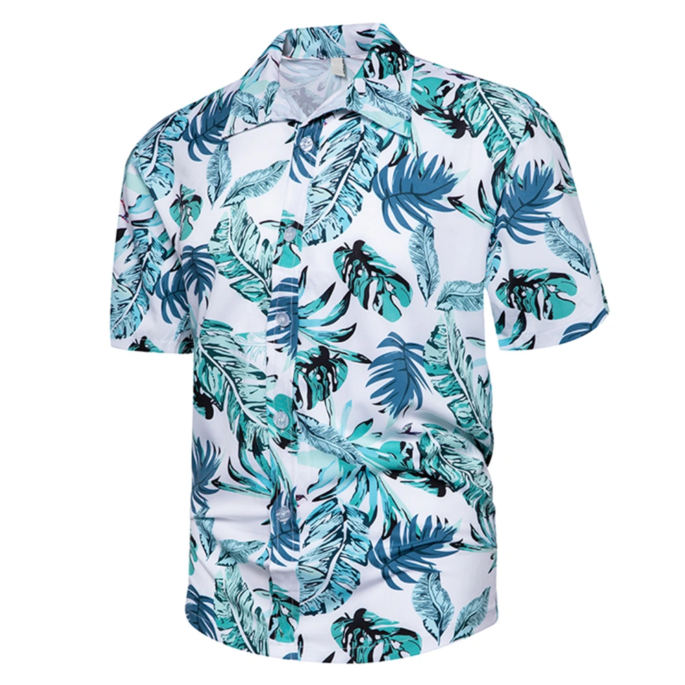 Men Short Sleeve Shirt Summer Beach Loose Hawaiian Style Top for Travel Vacation Lake Blue L