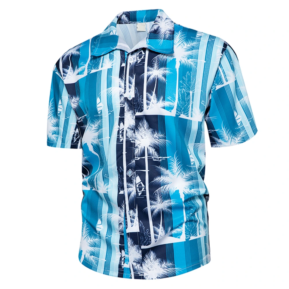 Men Short Sleeve Shirt Summer Beach Loose Hawaiian Style Top for Travel Vacation Blue M