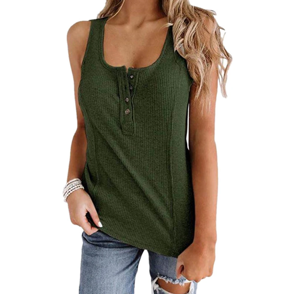 Button Ribbed Sleeveless Top Crewneck Slim Soft Casual Button Front Ribbed Summer Vest for Women Green S