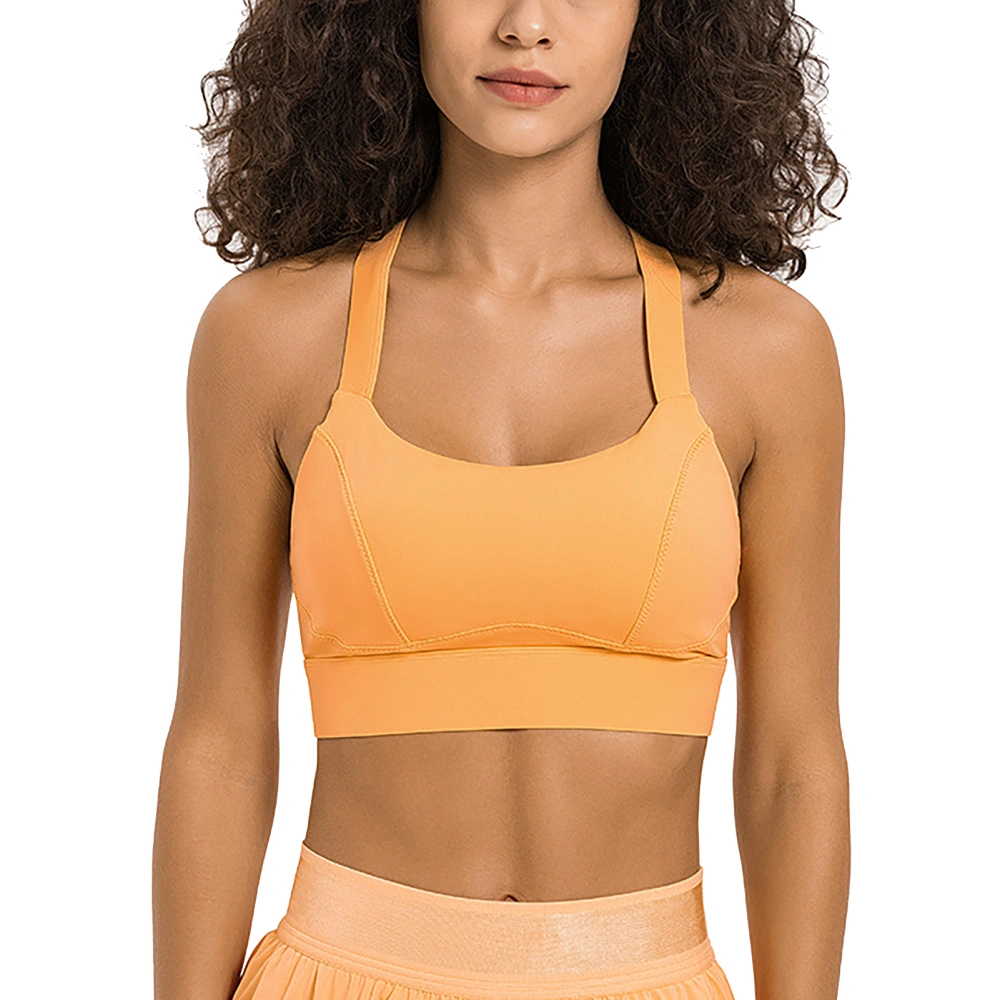 Women Sports Bra U Neck Breathable Stretchy High Strength Shockproof Yoga Sports Bra for Exercise Orange 8