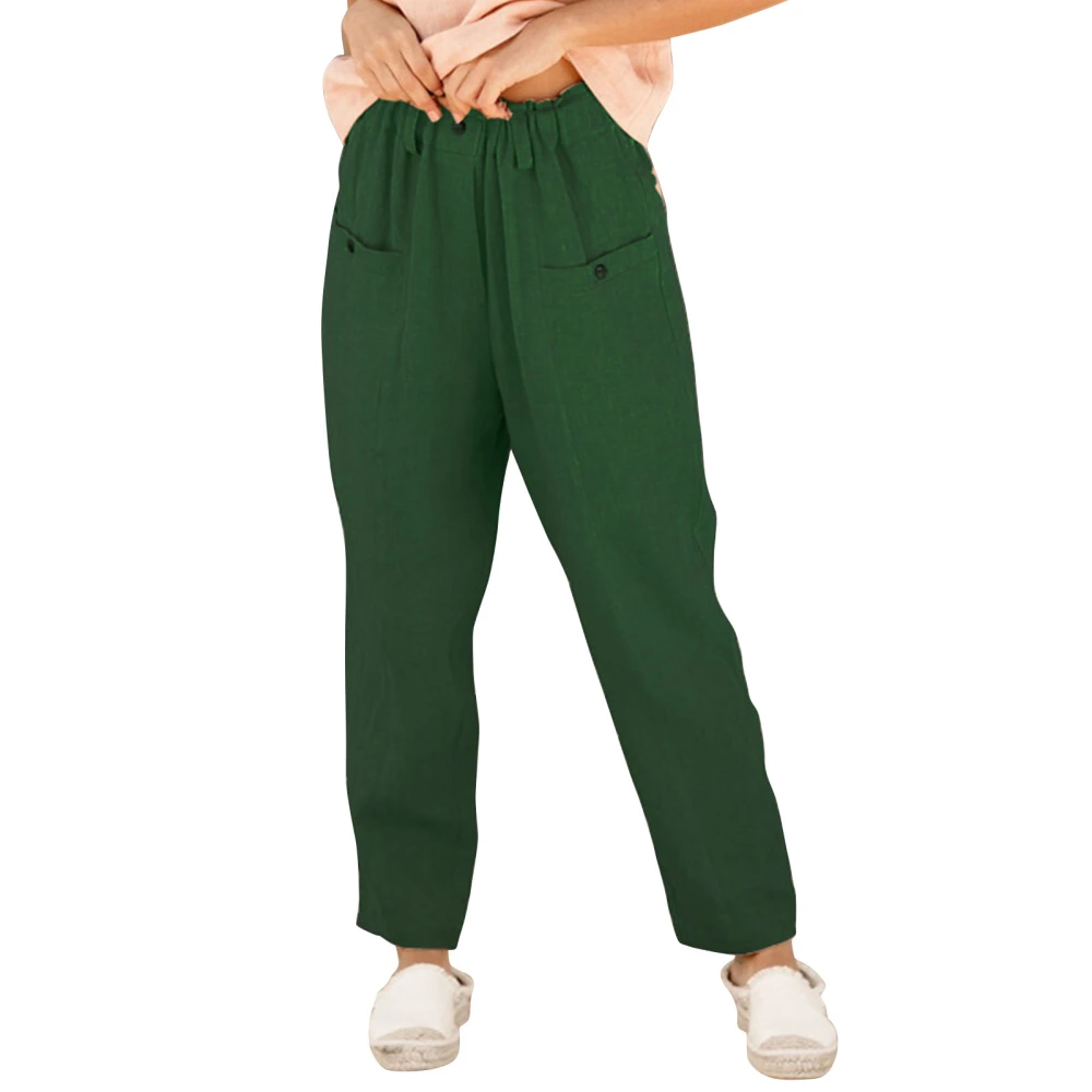 Women Casual Pants Pure Color Button Elastic Waist Loose Women Long Trousers for Daily Outdoor Green XXL