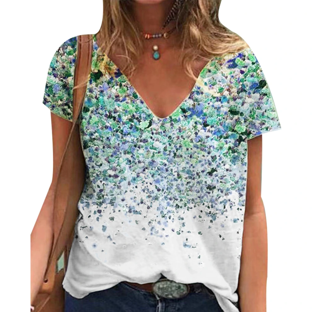 Women Short Sleeve Floral Shirt Loose Casual Fashion Soft V Neck Floral T Shirt for Summer White XXL