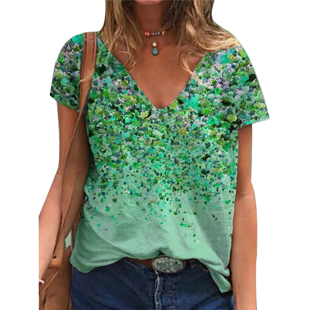 Women Short Sleeve Floral Shirt Loose Casual Fashion Soft V Neck Floral T Shirt for Summer Green XL