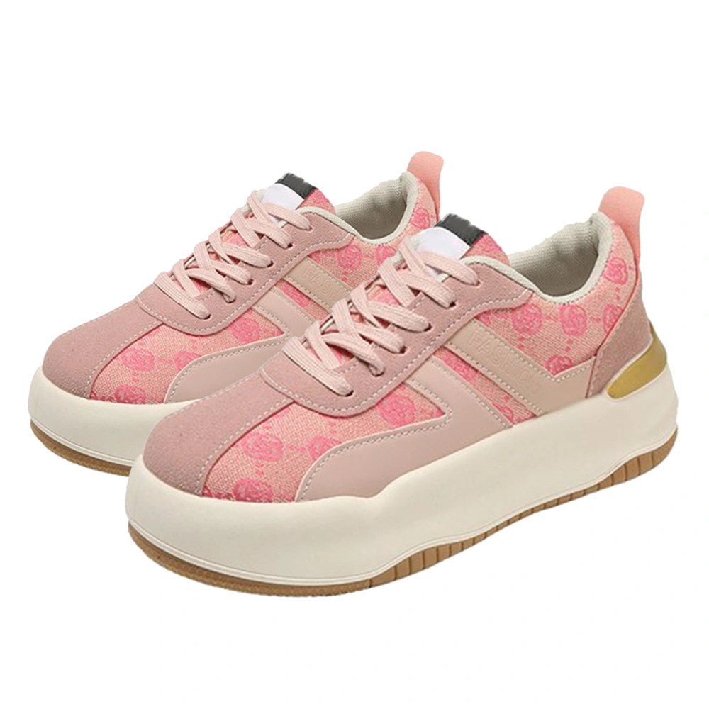 Casual Sport Walking Shoes Rubber Sole Soft Insole Color Block Stylish PU Leather Sport Shoes Pink 38