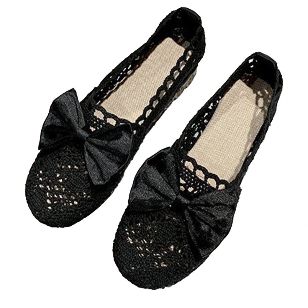 Crochet Lace Slip On Single Shoes Breathable Maternity Mesh Hollow Shoes for Summer Black 36