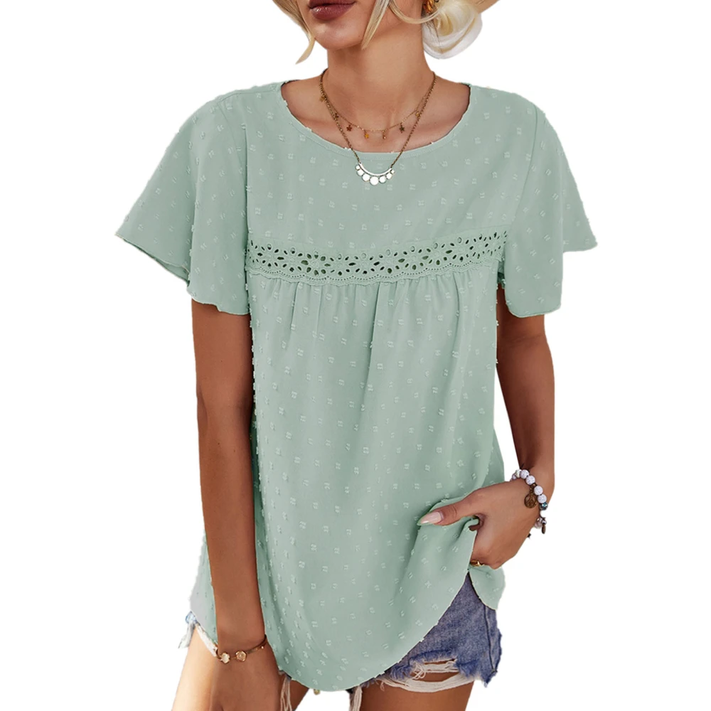 Women Short Sleeve T Shirt Crewneck Lace Stitching Cute Fashionable Women Short Sleeve Top Light Green XL