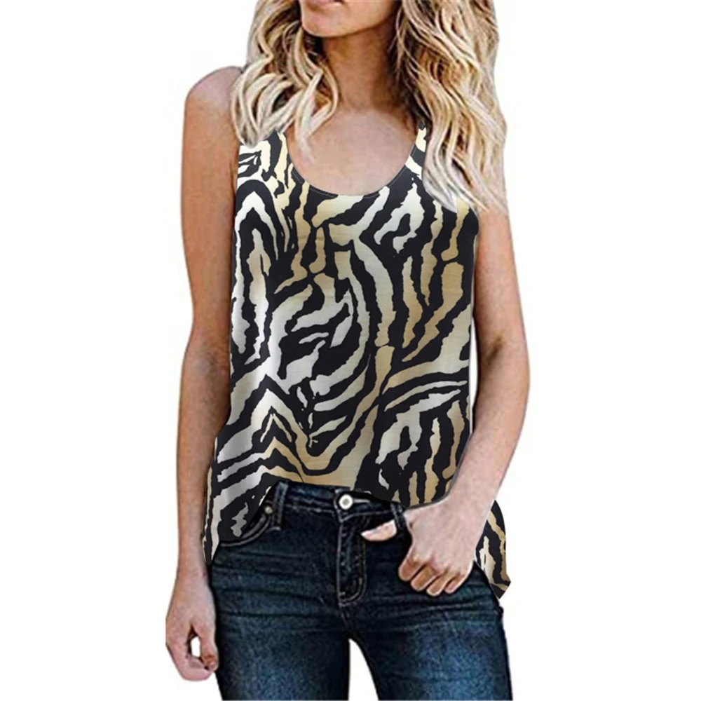 Womens Crew Neck Tank Top Summer Fashionable Casual Printed Loose Fit Women Sleeveless Tank Tops for Daily Beach Outing Zebra Stripe S