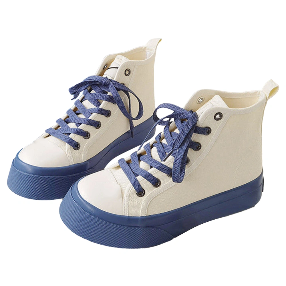 Platform Shoe High Top Lace Up Soft Lining Round Toe Stylish Young Canvas Skate Shoe White Blue 38