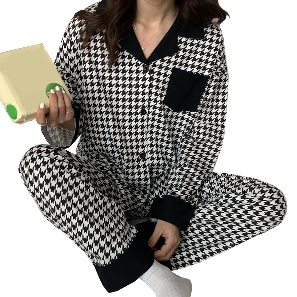 Women Houndstooth Print Pajama Set Loose Casual Long Sleeve Button Up Top Pants Sleepwear Loungewear 5665 XL for 126.8‑143.3lb