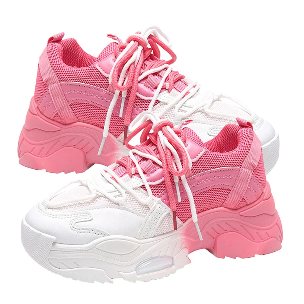 Women Running Shoes Thick Bottom Color Contrasting Prevent Slip Breathable Inner Casual Sports Shoes Pink 38