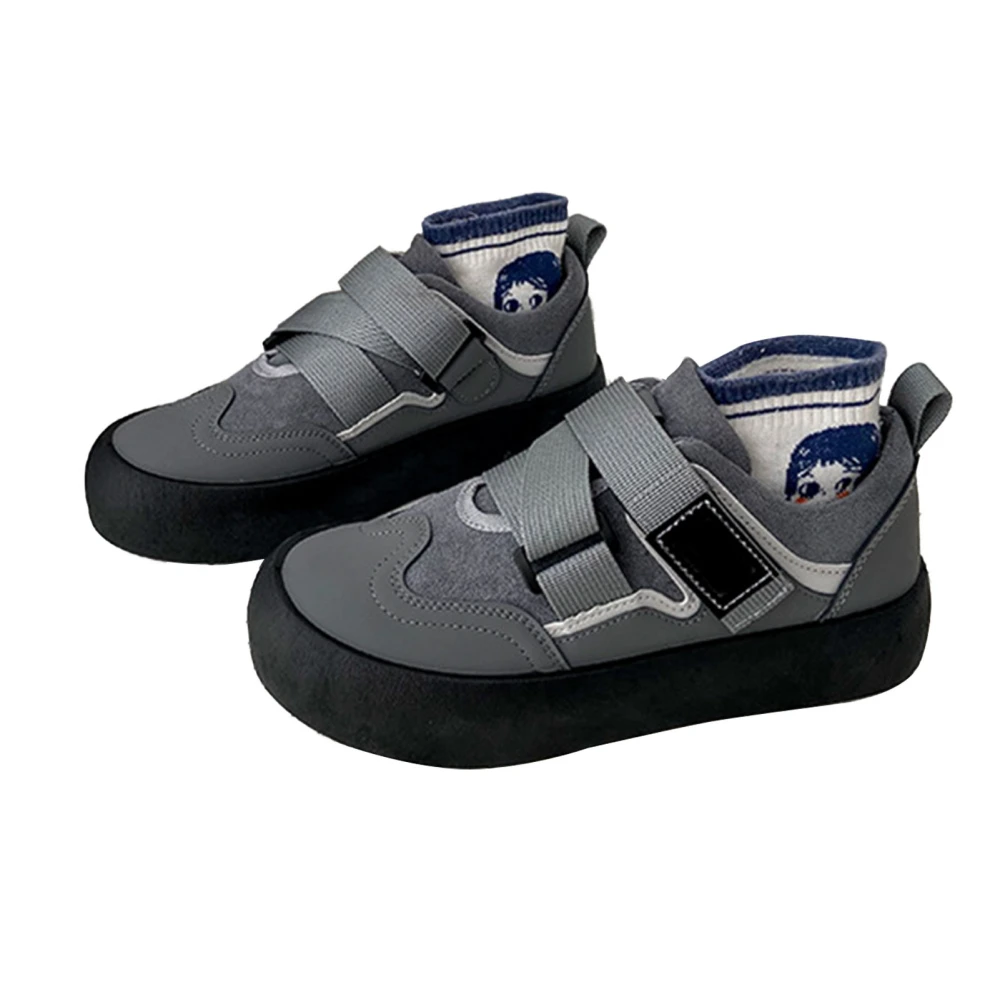 Autumn Winter Round Head Toe Sport Shoes with Hook Loop Fasteners Wear Proof Thick Bottom Casual Shoes Gray 38