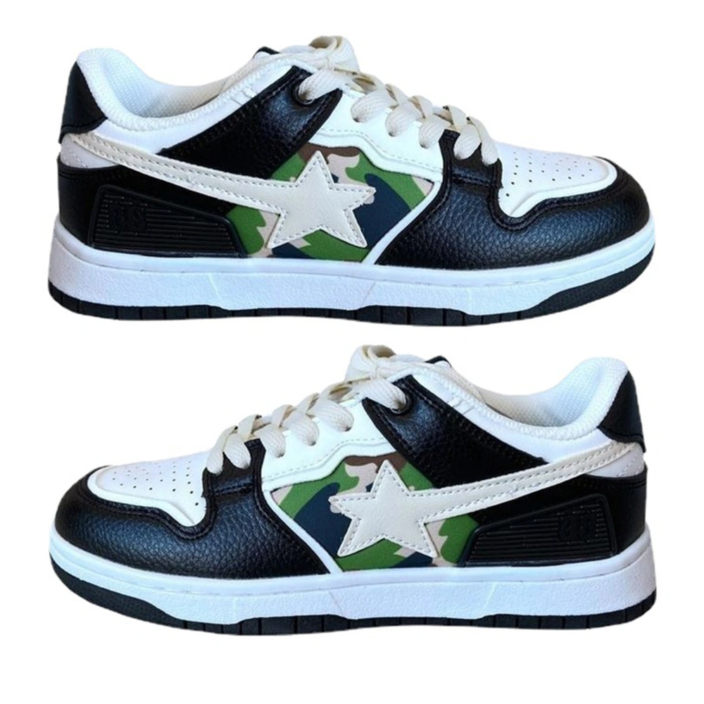 Women Casual Sports Shoes with Star Pattern Winter Platform Sneakers for Daily Outdoor Wear Black 36