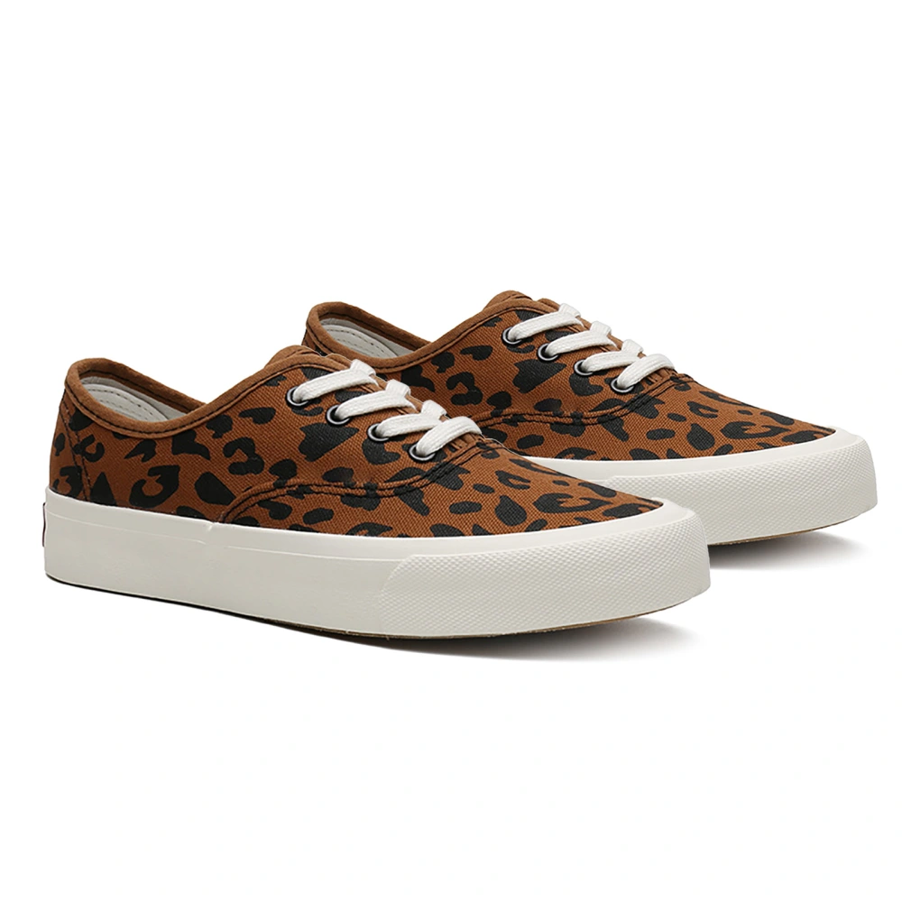 Leopard Print Canvas Shoe for Students with Rubber Sole Retro Soft Lace Up Design Casual Canvas Shoe for Dresses Leopard Print 36