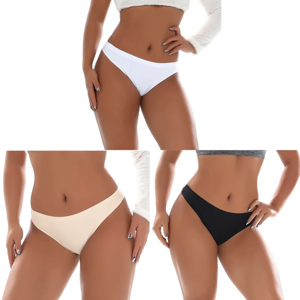 3 Pcs T Back Pure Color Nylon Spandex Cotton Lining Breathable Easy Cleaning Women Low Waist Panties Color Mixed XL