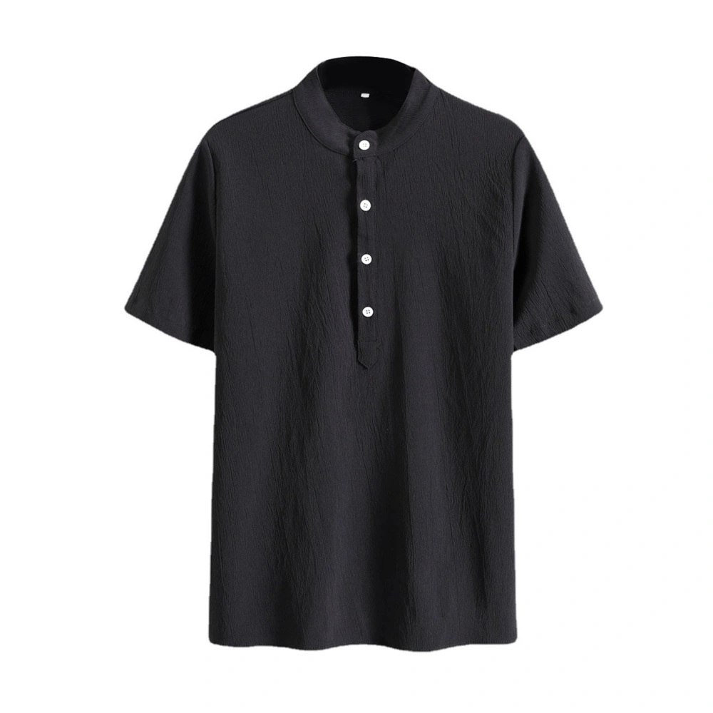 Men Stand Collar Shirt Fashionable Elegant Easy to Dry High Elasticity Short Sleeve Shirt for Date Black Black 4XL