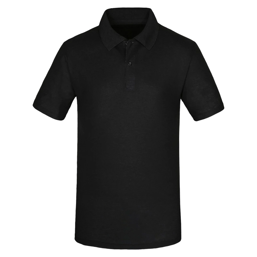 Men Button Short Sleeve Shirt Black Cotton Polyester Casual Turn Down Collar T Shirt for Office Work Black XL