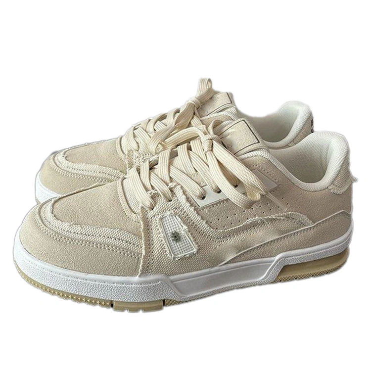 Women Sports Shoes Color Contrasting Rubber Sole Prevent Slipping Casual Low Top Shoes Beige 37