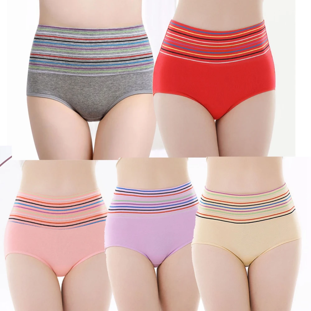 5 Pack Women High Waisted Underwear Full Briefs Breathable Comfortable Tummy Control Panties Multiple Colors 8805# XXL