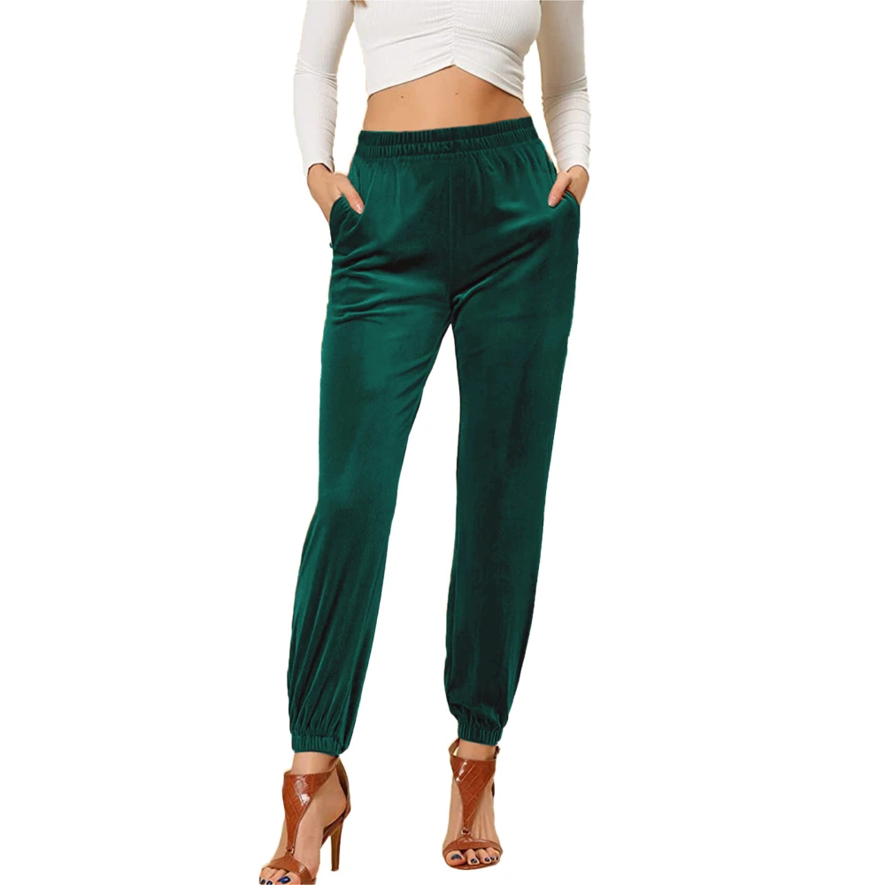 Women Tapered Cuff Pants Casual Pure Color Elasticated Stretch Waist Women Cinched Cuff Pants Green L