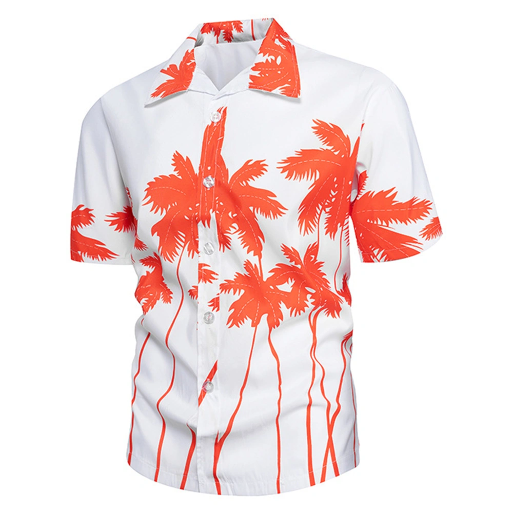 Men Summer Shirt Single Breasted Casual Fit Short Sleeve Turn Down Collar Men Loose Fit Shirt Orange Coconut XXL