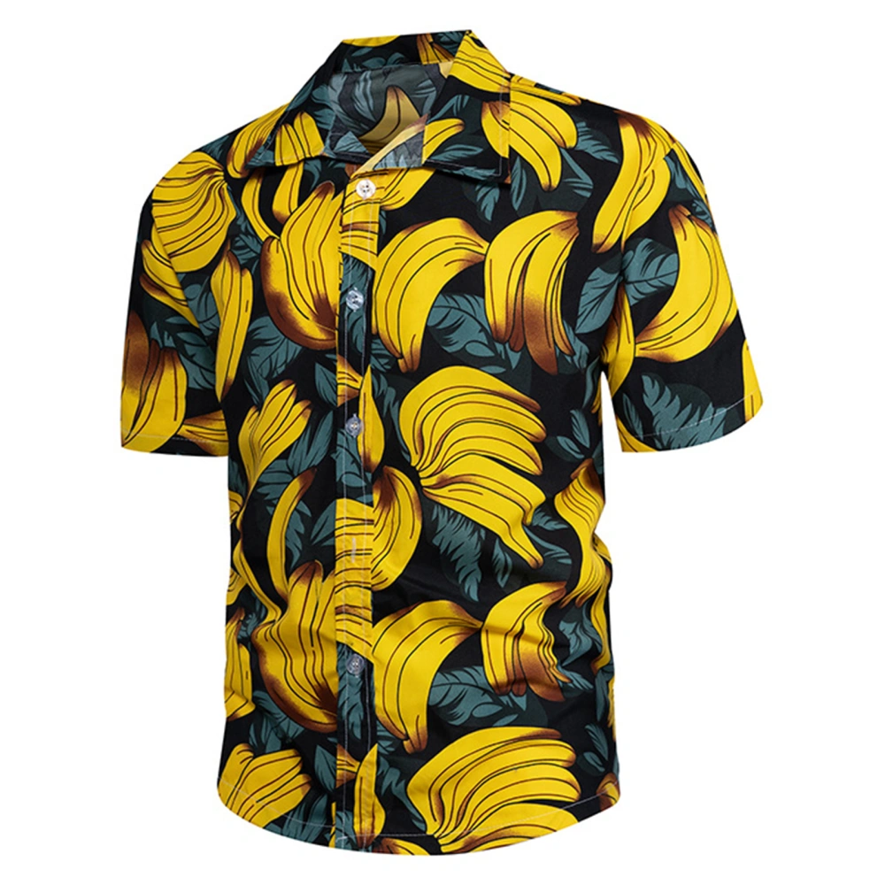 Men Summer Shirt Single Breasted Casual Fit Short Sleeve Turn Down Collar Men Loose Fit Shirt Banana XXL