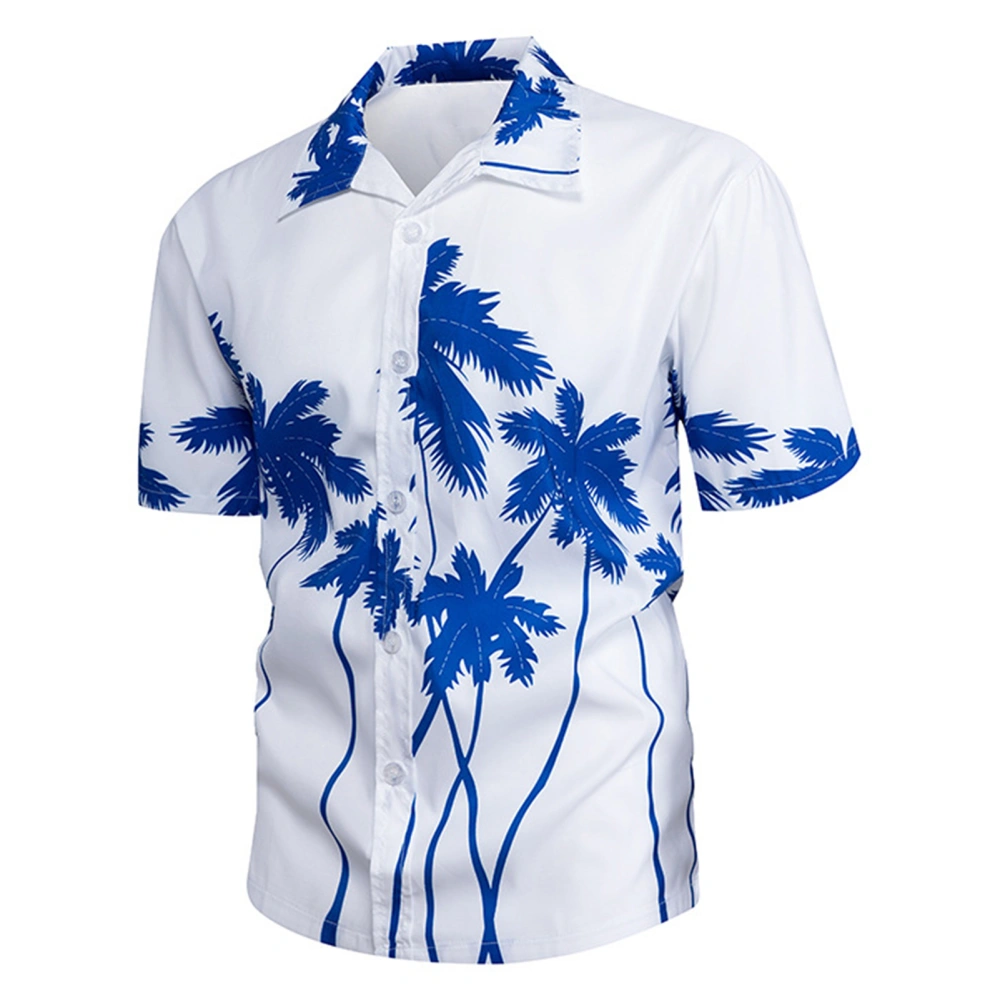 Men Summer Shirt Single Breasted Casual Fit Short Sleeve Turn Down Collar Men Loose Fit Shirt Blue Coconut S