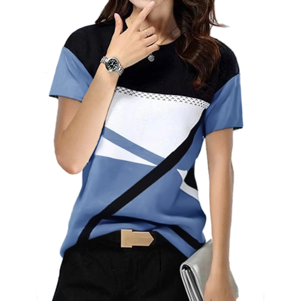 Crew Neck T Shirt Geometric Prints Loose Casual Comfortable Short Sleeve Tops for Shopping Black Blue M