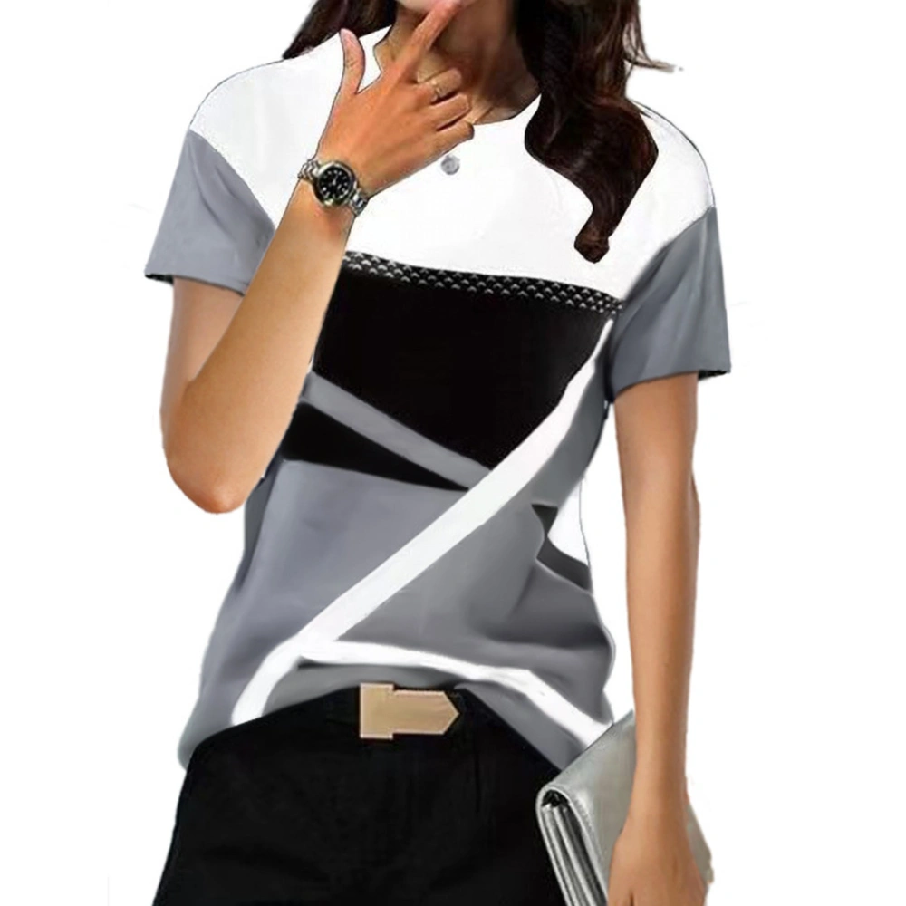 Crew Neck T Shirt Geometric Prints Loose Casual Comfortable Short Sleeve Tops for Shopping White Grey XXL