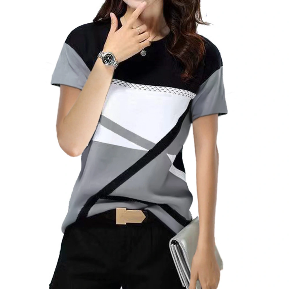 Crew Neck T Shirt Geometric Prints Loose Casual Comfortable Short Sleeve Tops for Shopping Black Grey L