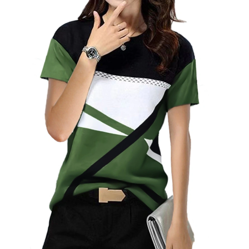 Crew Neck T Shirt Geometric Prints Loose Casual Comfortable Short Sleeve Tops for Shopping Black green XXL