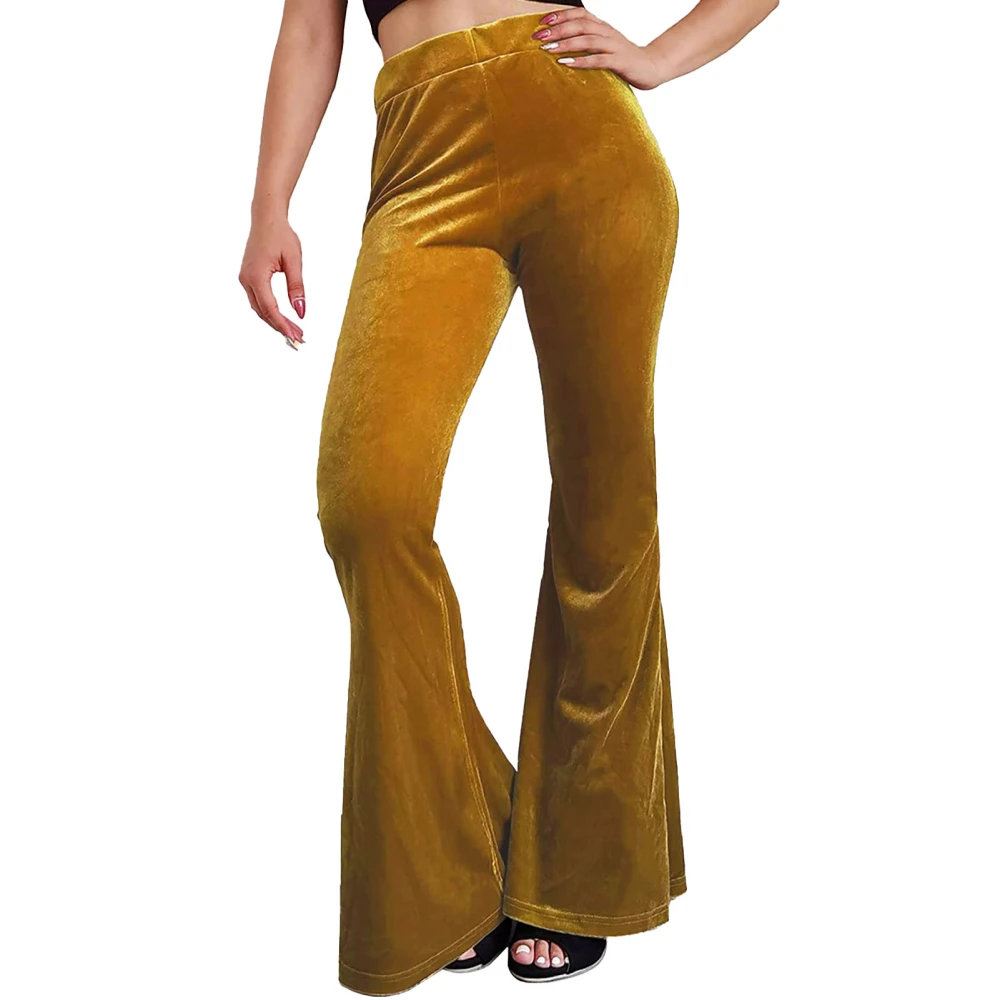 Women Trousers Elastic High Waist Pure Colour Pants Wide Leg Casual Comfortable for Home Outdoor Light Brown S