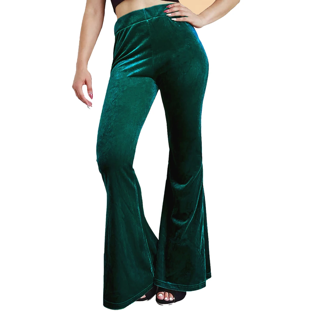 Women Trousers Elastic High Waist Pure Colour Pants Wide Leg Casual Comfortable for Home Outdoor Dark Green XL