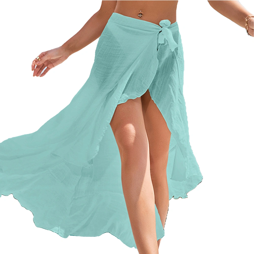 Women Bikini Coverup Skirt Irregular Hem Tie Side Wrap Beach Swimsuit Covering Overskirt Lake Blue Free Size