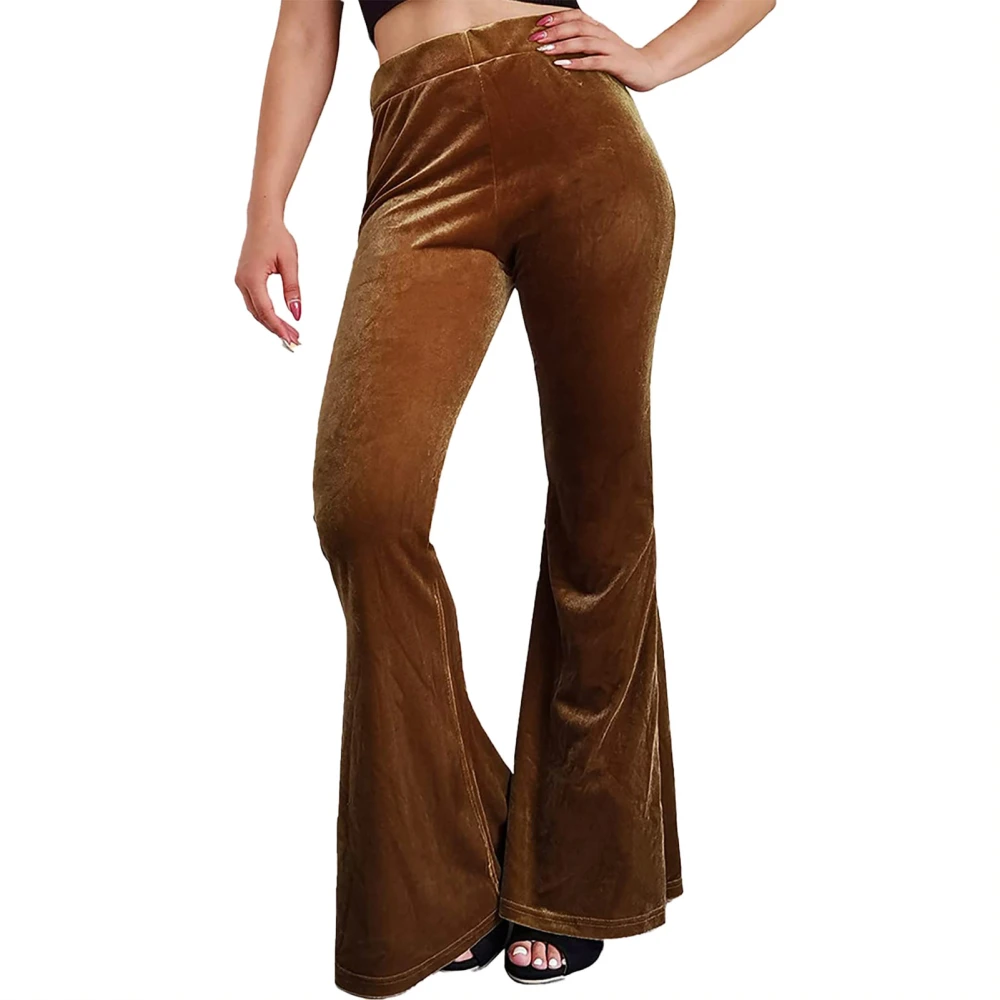 Women Trousers Elastic High Waist Pure Colour Pants Wide Leg Casual Comfortable for Home Outdoor Brown XL