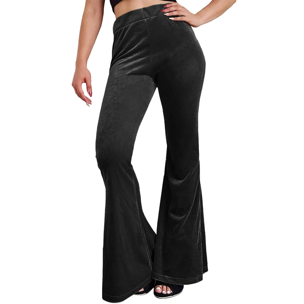 Women Trousers Elastic High Waist Pure Colour Pants Wide Leg Casual Comfortable for Home Outdoor Black L