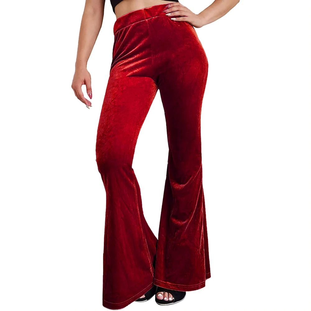 Women Trousers Elastic High Waist Pure Colour Pants Wide Leg Casual Comfortable for Home Outdoor Red S