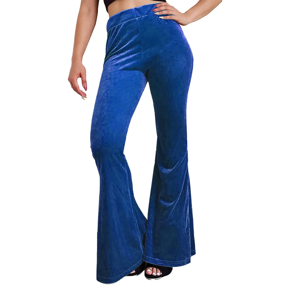 Women Trousers Elastic High Waist Pure Colour Pants Wide Leg Casual Comfortable for Home Outdoor Blue XL