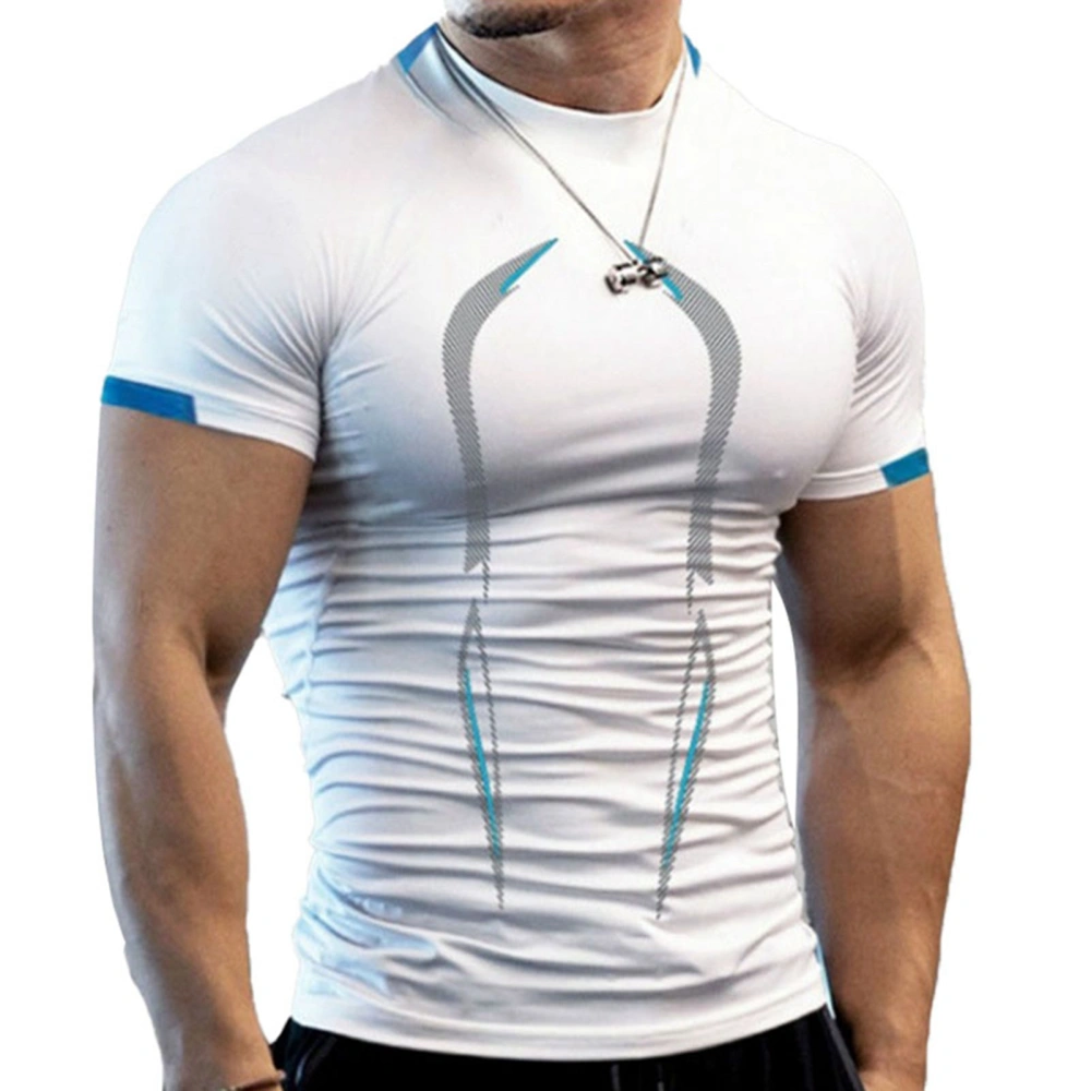 Men T Shirt Sport Tee Breathable Training Shirt Pretty Print Short Sleeve for Gym White 6XL