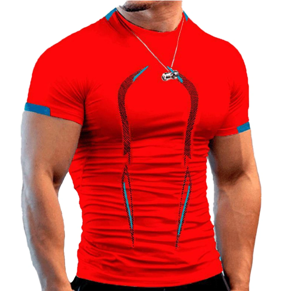 Men T Shirt Sport Tee Breathable Training Shirt Pretty Print Short Sleeve for Gym Red XL