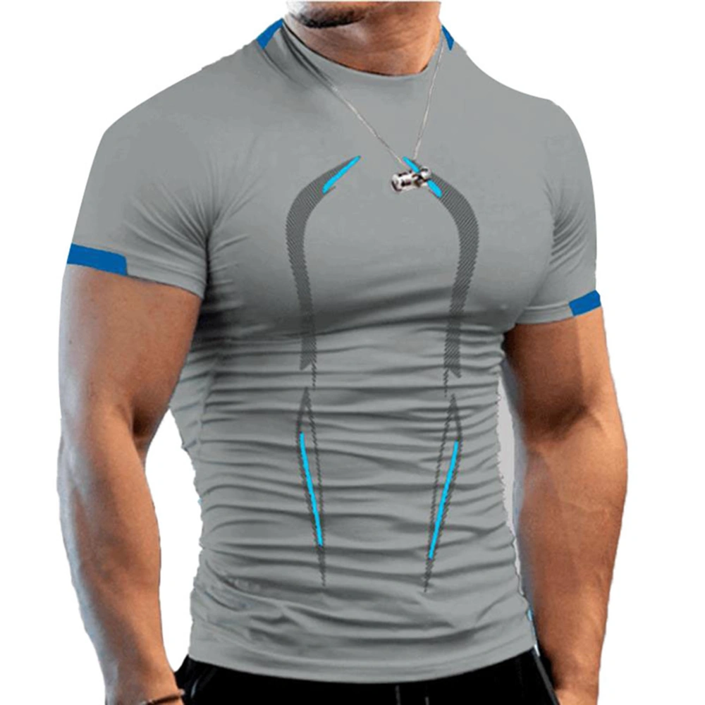 Men T Shirt Sport Tee Breathable Training Shirt Pretty Print Short Sleeve for Gym Light Gray XL