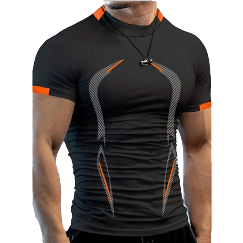 Men T Shirt Sport Tee Breathable Training Shirt Pretty Print Short Sleeve for Gym Black 8XL