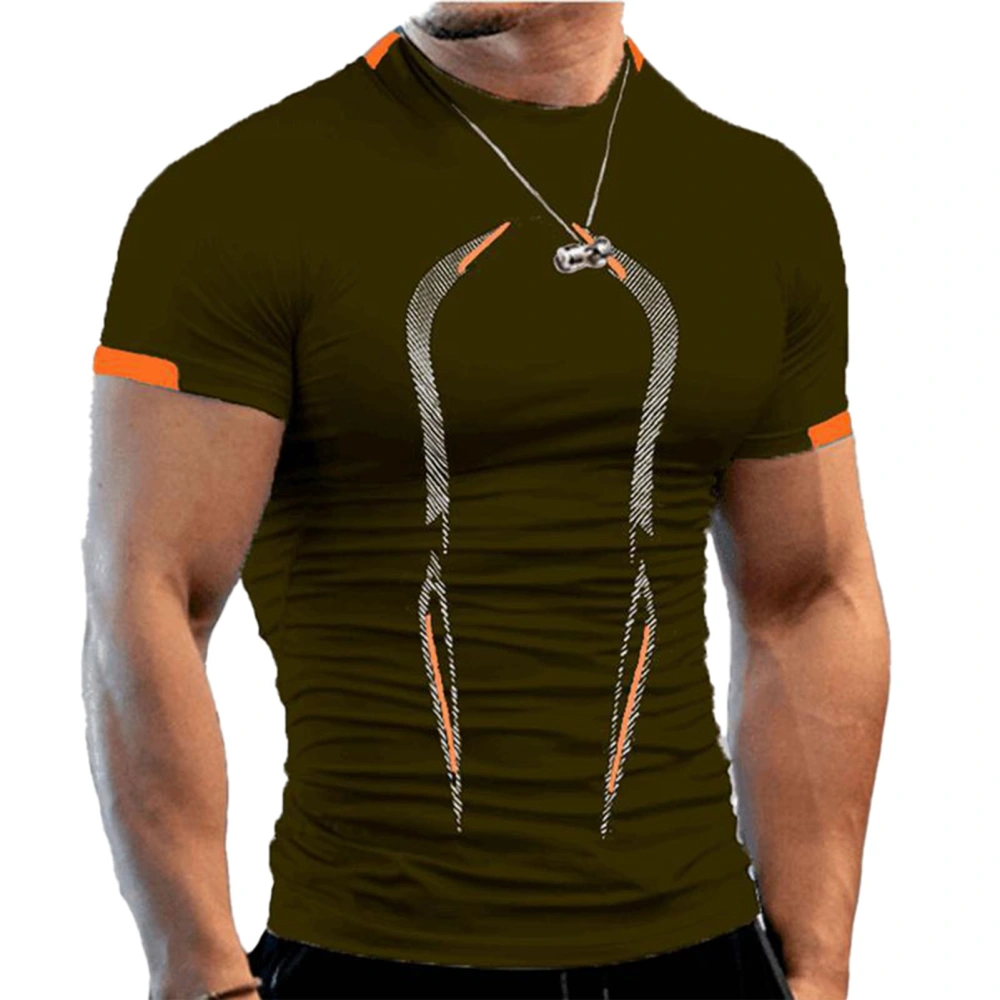 Men T Shirt Sport Tee Breathable Training Shirt Pretty Print Short Sleeve for Gym OD Green S