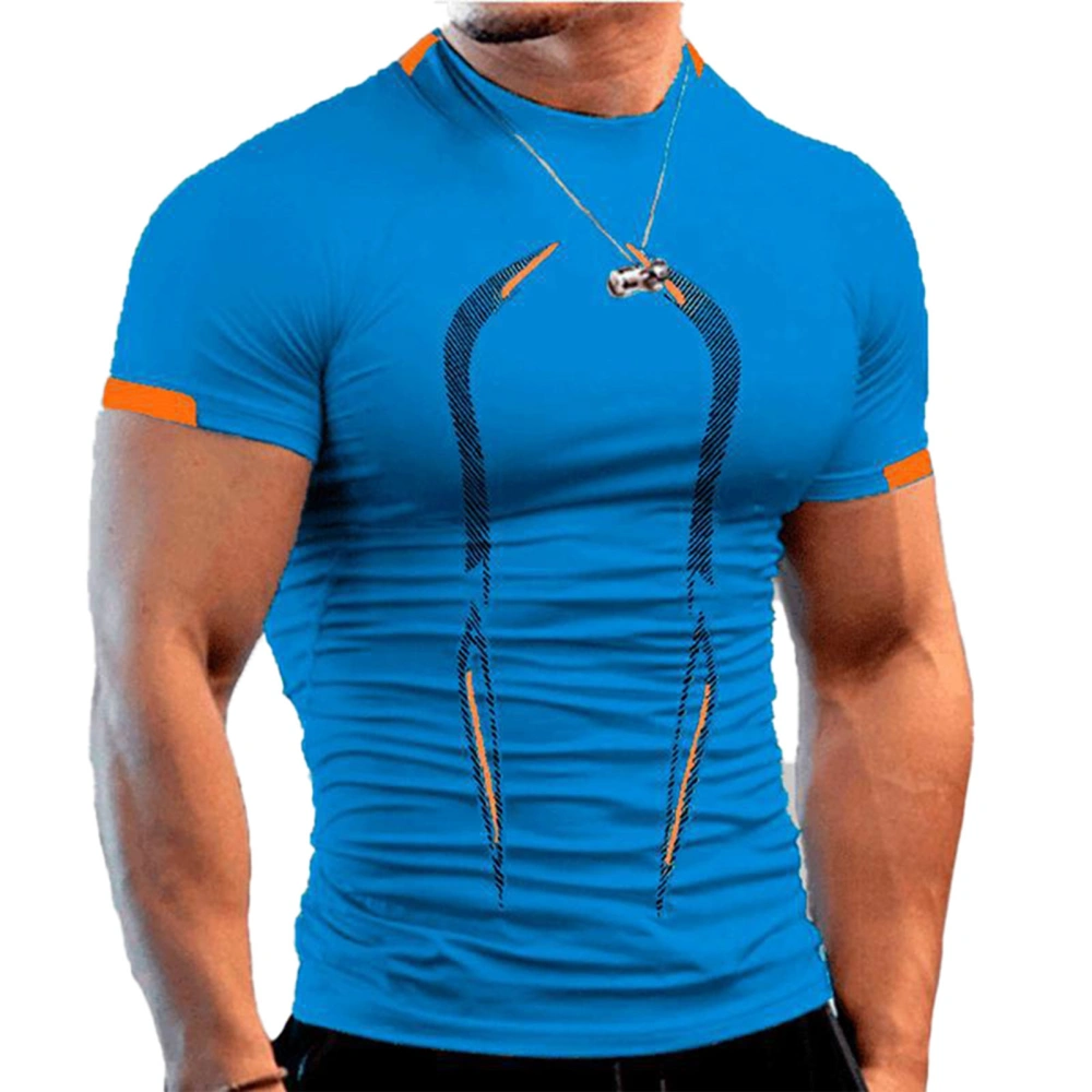 Men T Shirt Sport Tee Breathable Training Shirt Pretty Print Short Sleeve for Gym Royalblue 5XL